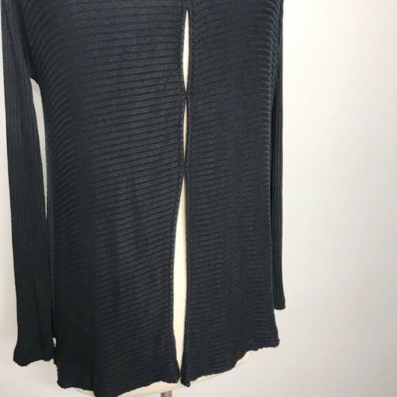 We The Free Small S Lover Rib Thermal Top Black Long Sleeve Split Back Cowl Neck - Picture 6 of 8